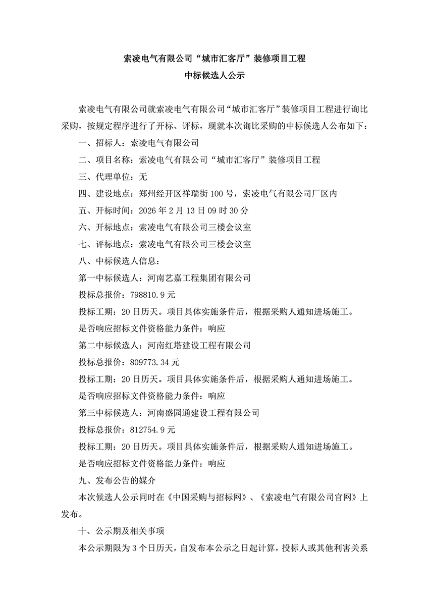 米兰体育-米兰milan（中国）
“城市汇客厅”装修项目工程 中标候选人公示